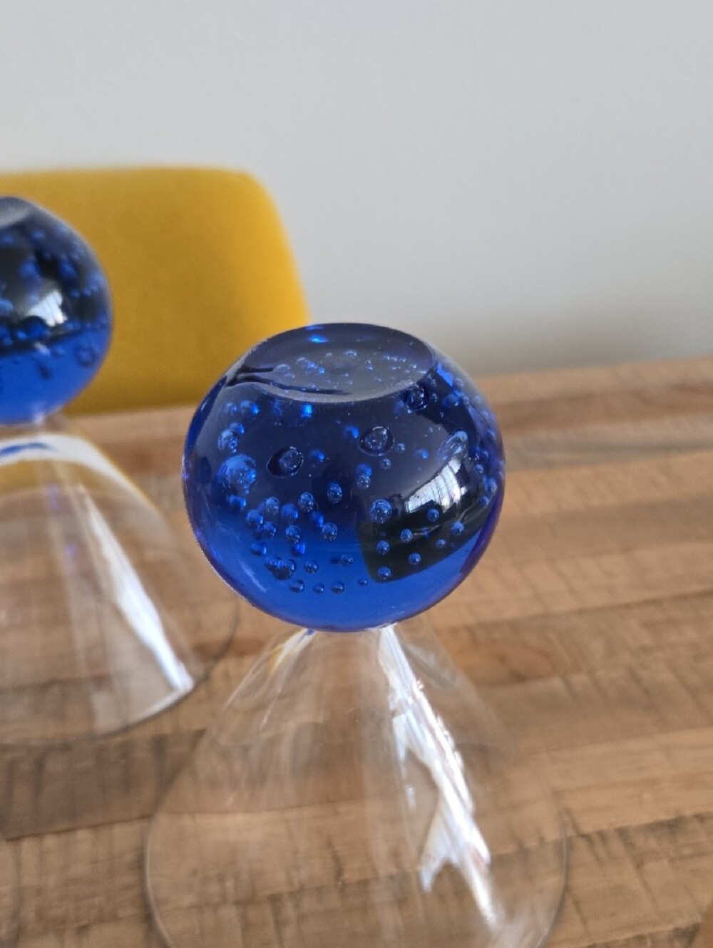 Blue-Base Bubble Ball Controlled Bubbles Martini Glasses - 3 oz. Set of 4 - Picture 6 of 14